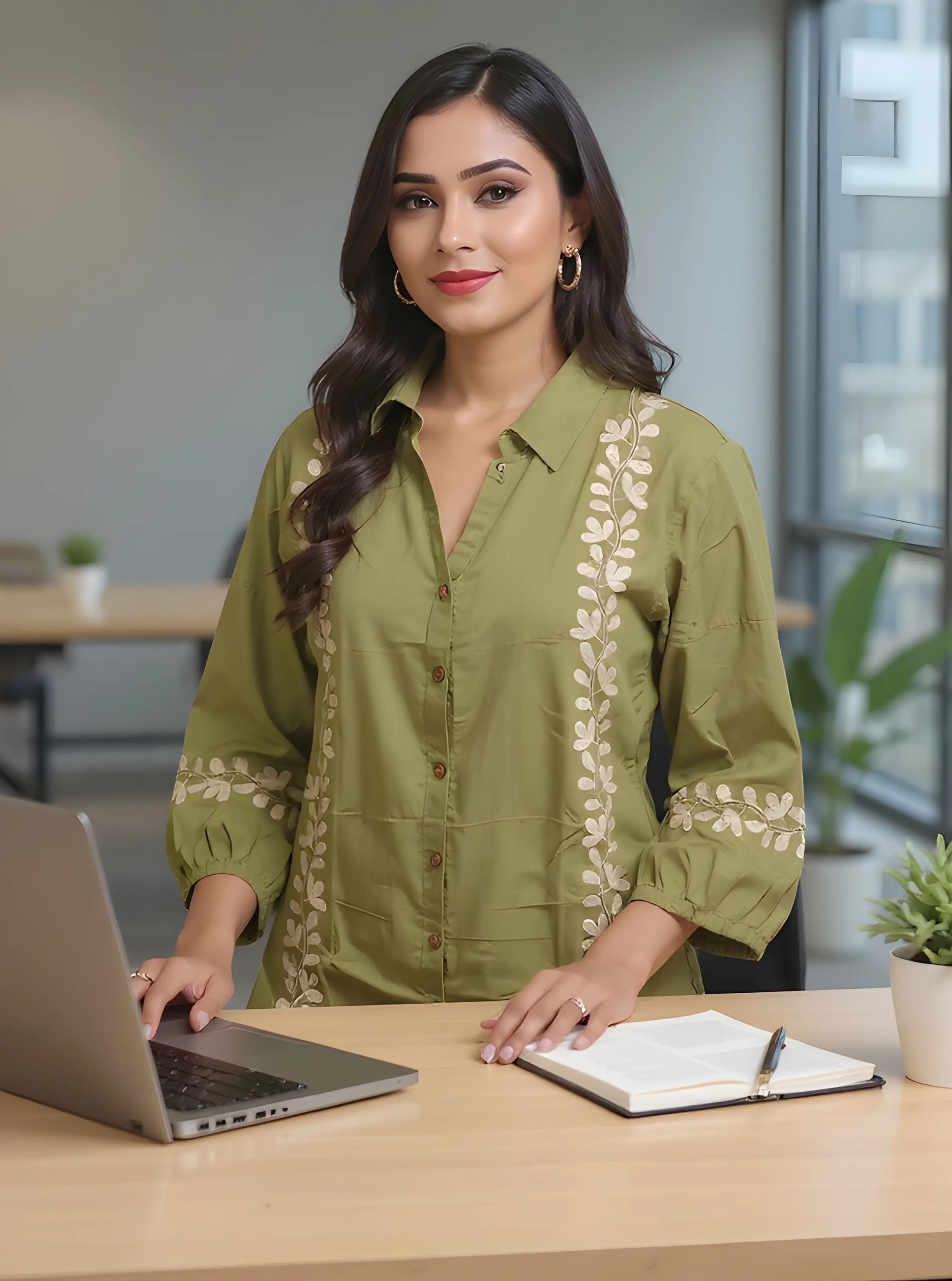Olive Green Embroidered Co-ord Set