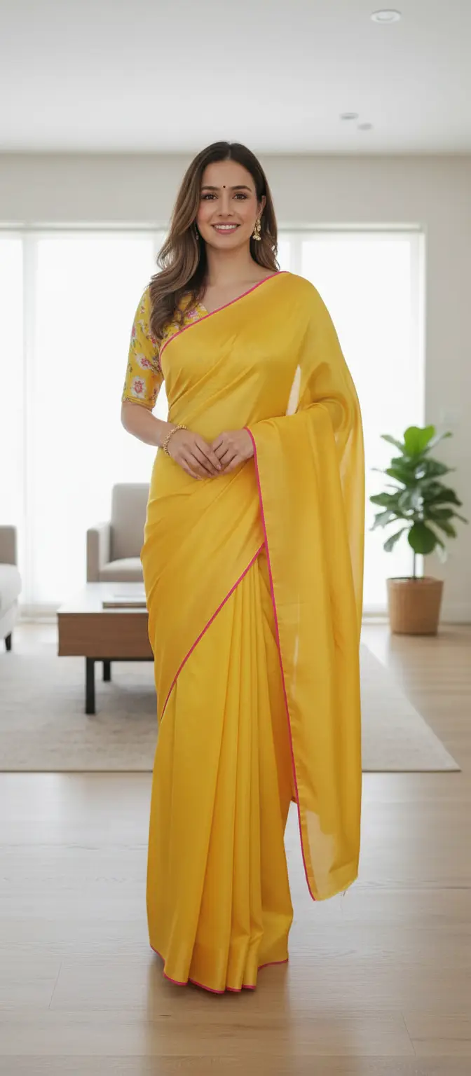 Karigari Yellow Chiffon fabric Saree