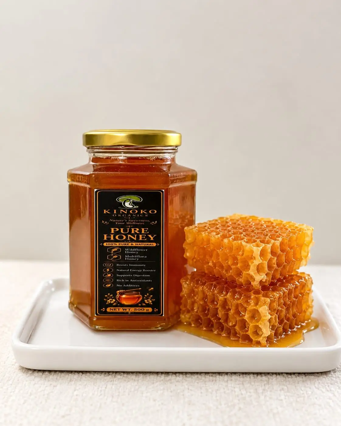 Kinoko Organics Pure Honey in Glass Bottle