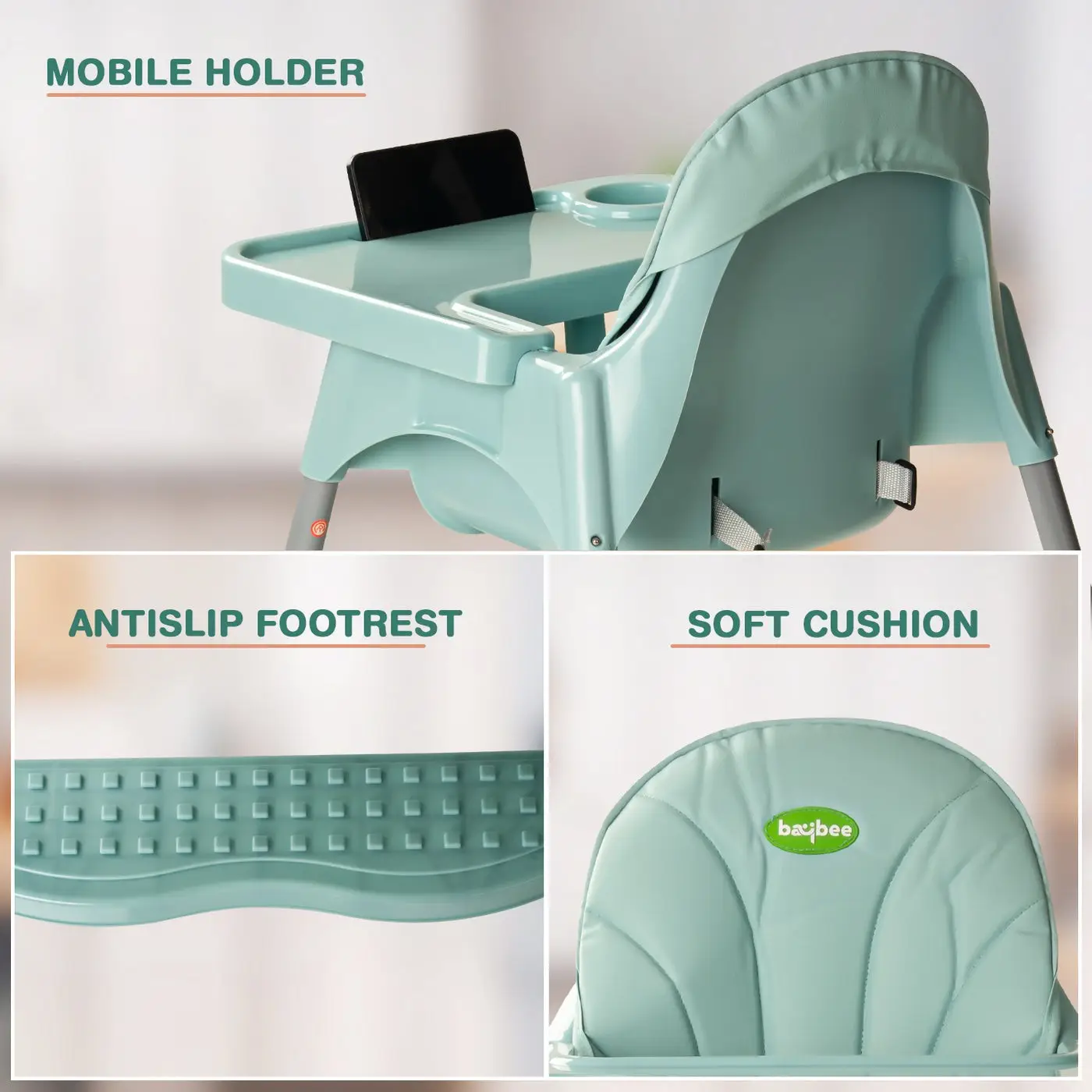 Beebee High Chair green view 4