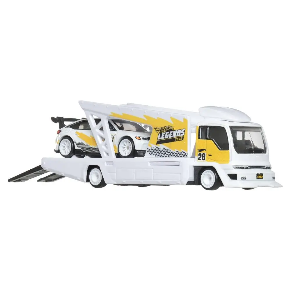Hot Wheels Premium Toy Cars, 1:64 Scale Kousoku Team Transport Hauler & Honda Civic Type R with Real Riders Tires & Metal/Metal Body & Chassis view 3