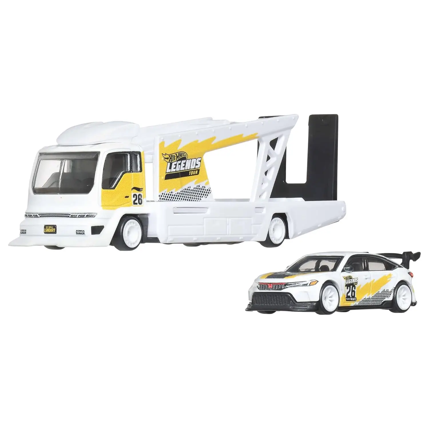 Hot Wheels Premium Toy Cars, 1:64 Scale Kousoku Team Transport Hauler & Honda Civic Type R with Real Riders Tires & Metal/Metal Body & Chassis view 6