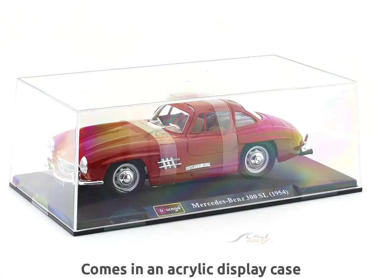 1954 Mercedes-Benz 300SL Red with Acrylic Case 1:24 Bburago Licensed Diecast Scale Model Car Collectible view 2