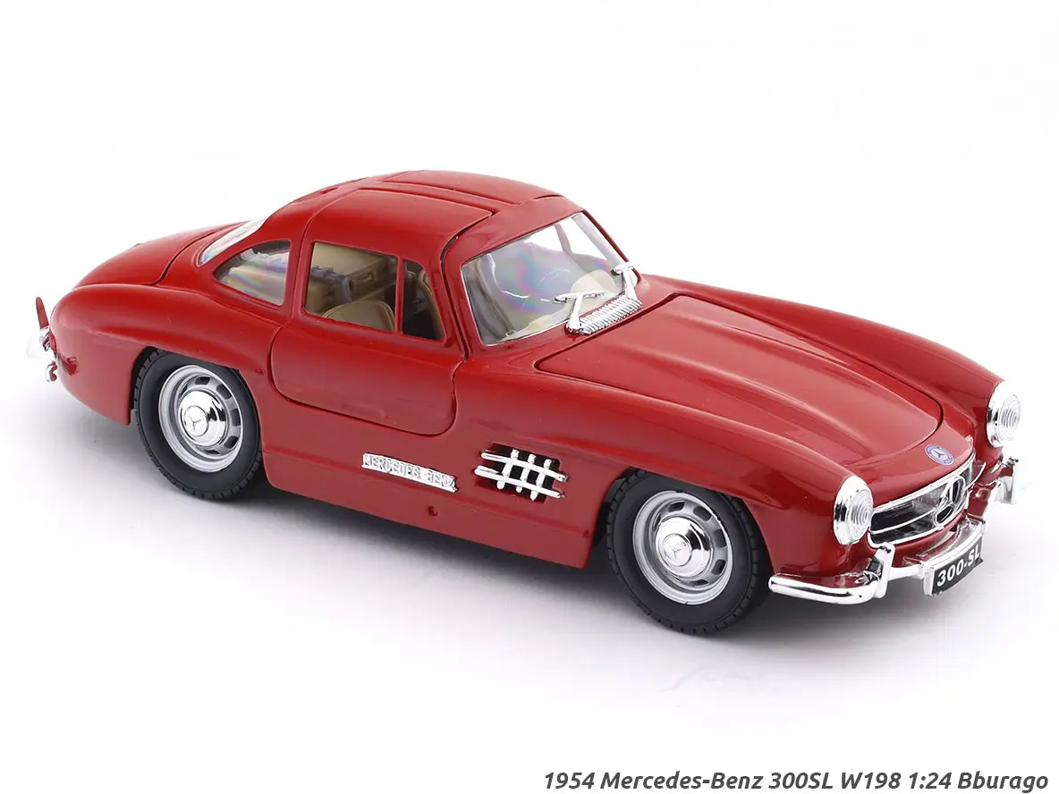 1954 Mercedes-Benz 300SL Red with Acrylic Case 1:24 Bburago Licensed Diecast Scale Model Car Collectible view 4