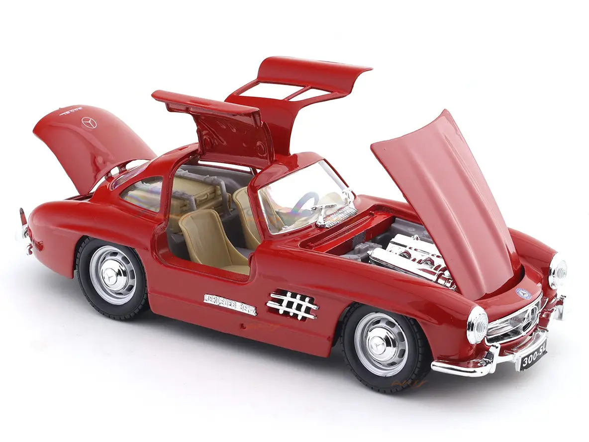 1954 Mercedes-Benz 300SL Red with Acrylic Case 1:24 Bburago Licensed Diecast Scale Model Car Collectible view 6