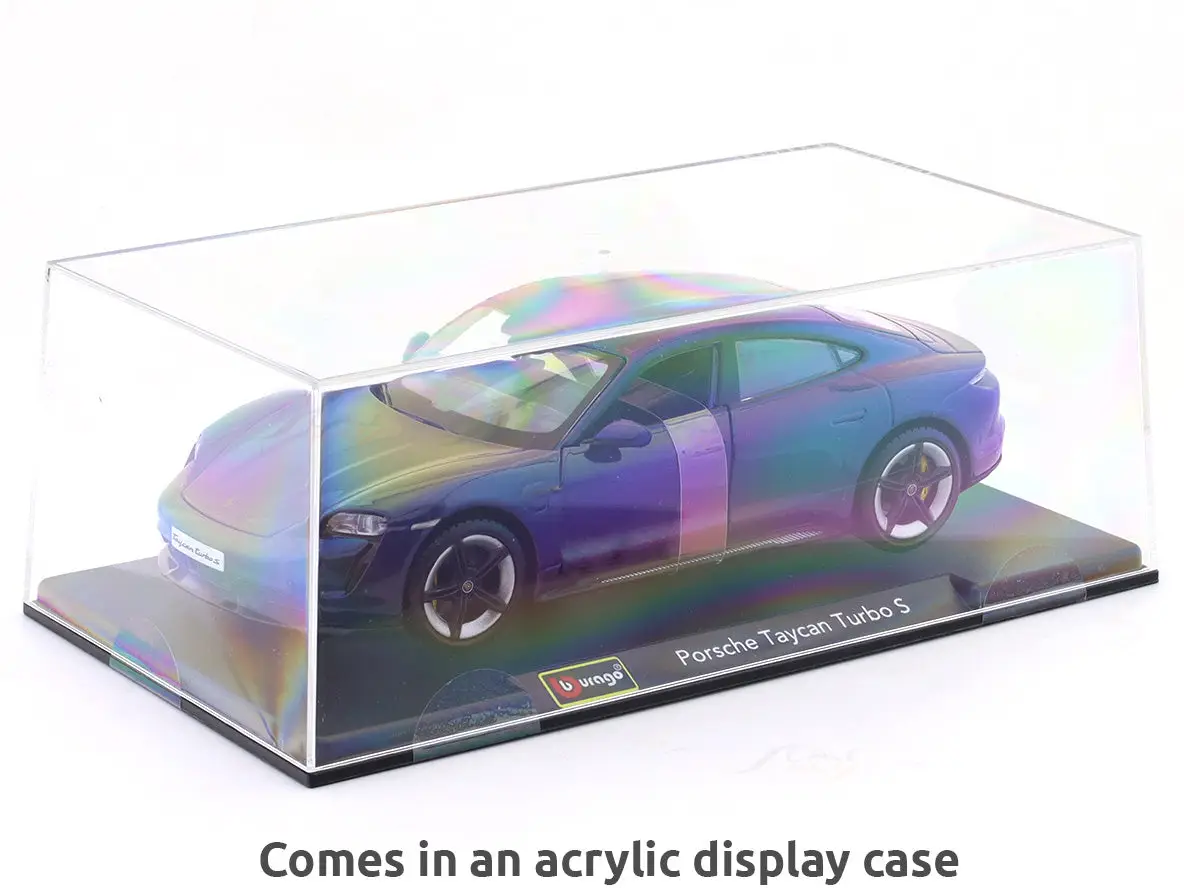 Porsche Taycan Turbo S blue 1:24 Bburago with Acrylic Case Licensed Diecast Scale Model Car Collectible view 2