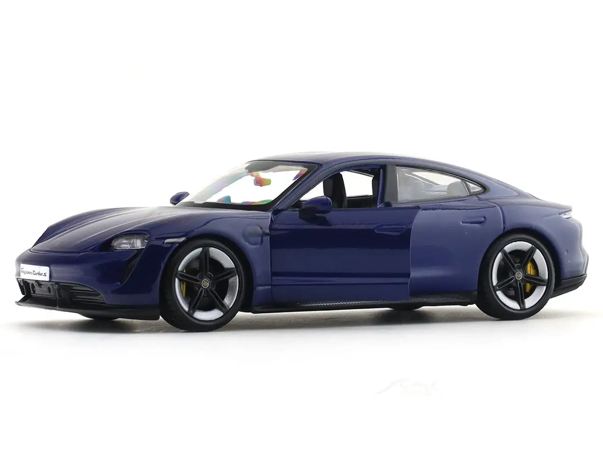 Porsche Taycan Turbo S blue 1:24 Bburago with Acrylic Case Licensed Diecast Scale Model Car Collectible view 6