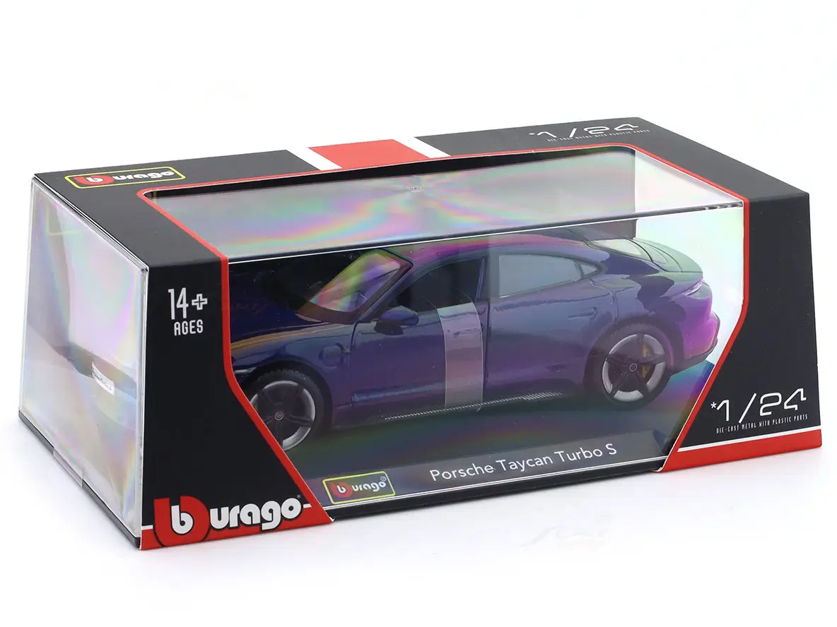 Porsche Taycan Turbo S blue 1:24 Bburago with Acrylic Case Licensed Diecast Scale Model Car Collectible view 9