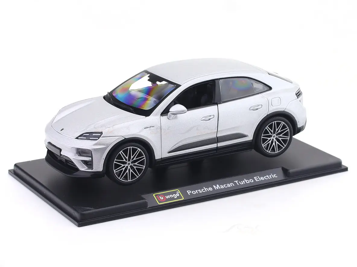 2024 Porsche Macan Turbo Electric Silver 1:24 Bburago Licensed Diecast Scale Model Car Collectible view 2