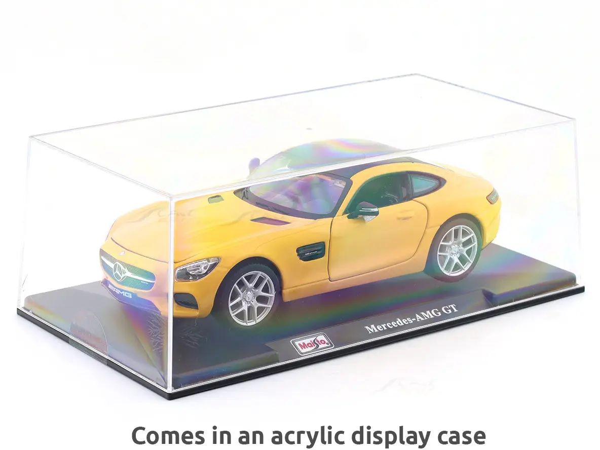 Mercedes-Benz AMG GT yellow 1:24 Maisto with Acrylic Case Licensed Diecast Scale Model Car Collectible view 2