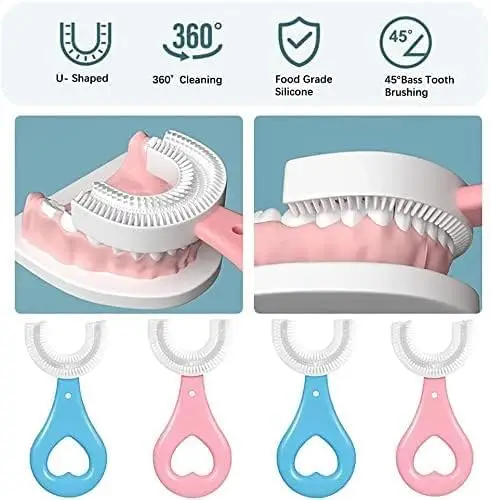 U Shaped Toothbrush for Kids, Food Grade Soft Silicone Brush Head, 360° Oral Teeth Cleaning Tools, Children Infant U Shape Manual Toothbrush (1.5 to 6 Years... view 2