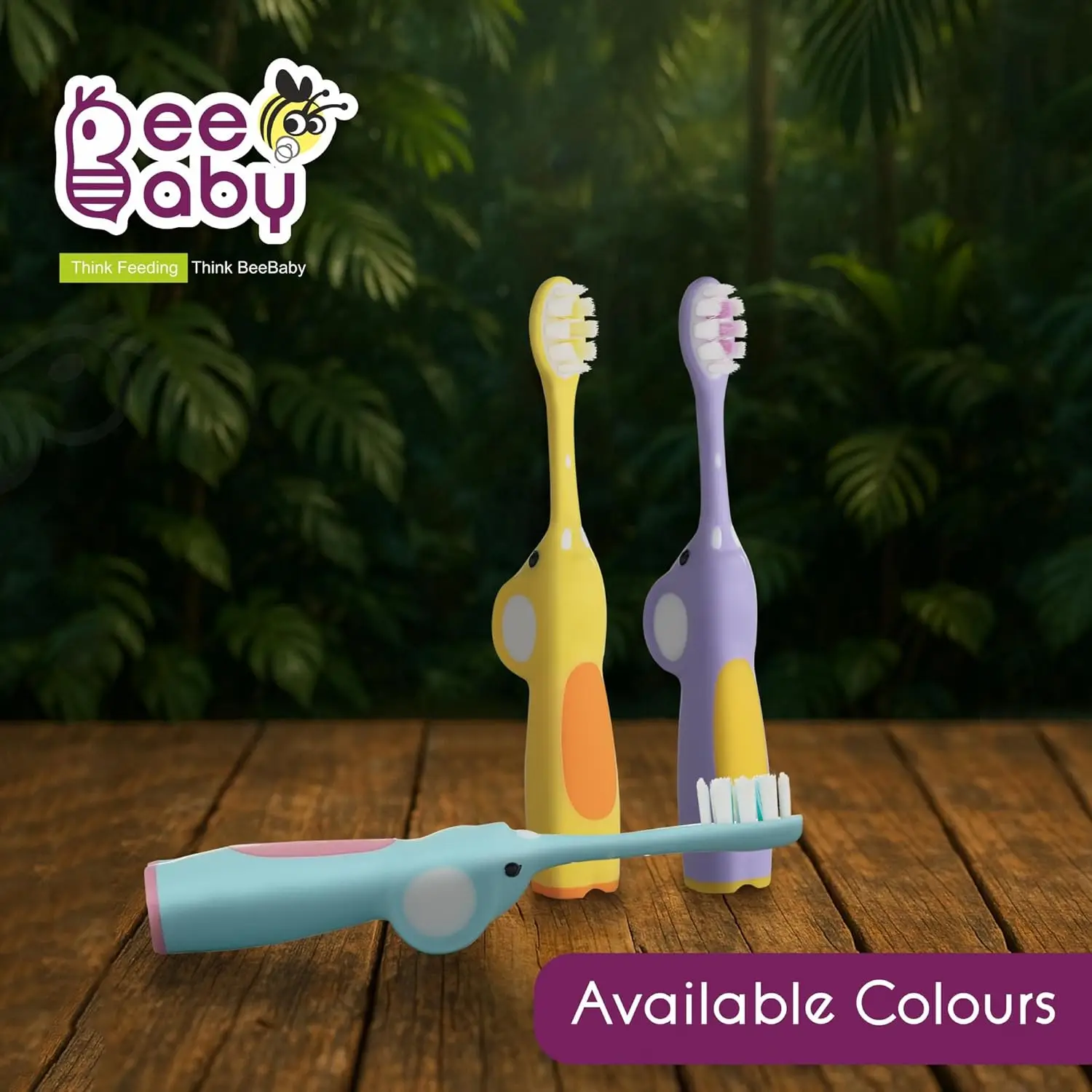 BeeBaby Brush Buddy Baby Toothbrush for Kids 3-6 Years, Ultra Soft Tapered Bristles Toddler Toothbrush for Milk & Permanent Teeth, BPA Free Easy Grip Toothbrush for Sensitive Gums - Violet Elephant view 6