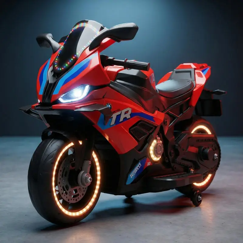Baybee BTR Baby Battery Operated Bike for Kids with Hand Accelerator USB Bluetooth, Rechargeable Rideon Toy Bike with RGB LED Light & Music, Baby Electric Bike for Kids 3+ Years Boys Girls (Red)