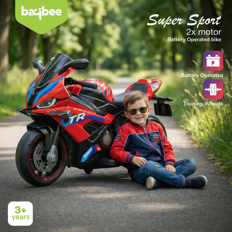 Baybee BTR Baby Battery Operated Bike for Kids with Hand Accelerator USB Bluetooth, Rechargeable Rideon Toy Bike with RGB LED Light & Music, Baby Electric Bike for Kids 3+ Years Boys Girls (Red) view 2