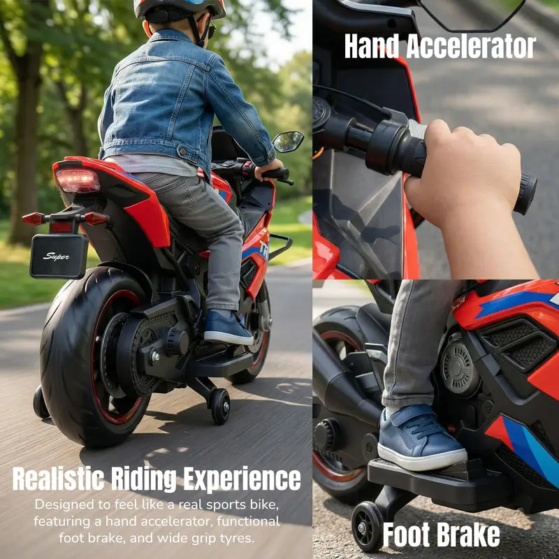 Baybee BTR Baby Battery Operated Bike for Kids with Hand Accelerator USB Bluetooth, Rechargeable Rideon Toy Bike with RGB LED Light & Music, Baby Electric Bike for Kids 3+ Years Boys Girls (Red) view 3