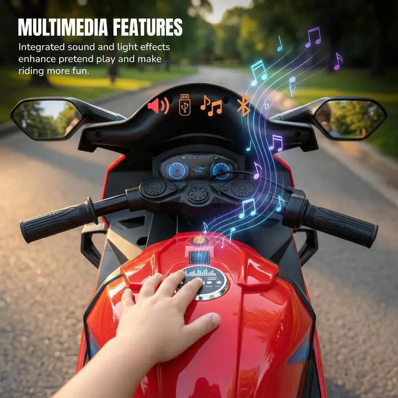Baybee BTR Baby Battery Operated Bike for Kids with Hand Accelerator USB Bluetooth, Rechargeable Rideon Toy Bike with RGB LED Light & Music, Baby Electric Bike for Kids 3+ Years Boys Girls (Red) view 6