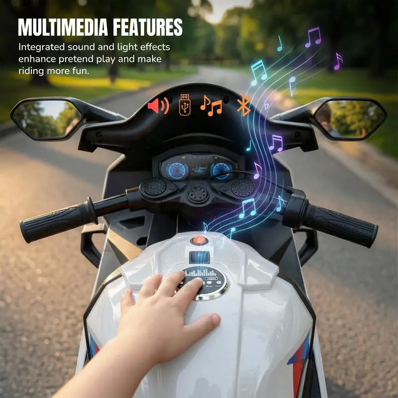 Baybee BTR Baby Battery Operated Bike for Kids with Hand Accelerator USB Bluetooth, Rechargeable Rideon Toy Bike with RGB LED Light & Music, Baby Electric Bike for Kids 3+ Years Boys Girls (White) view 2