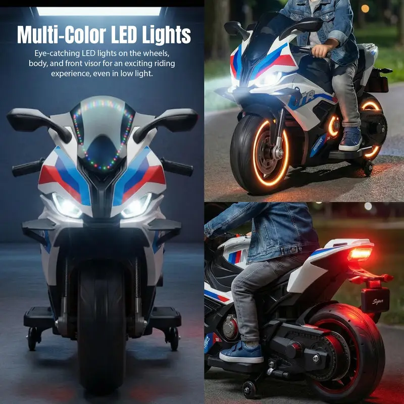 Baybee BTR Baby Battery Operated Bike for Kids with Hand Accelerator USB Bluetooth, Rechargeable Rideon Toy Bike with RGB LED Light & Music, Baby Electric Bike for Kids 3+ Years Boys Girls (White) view 4