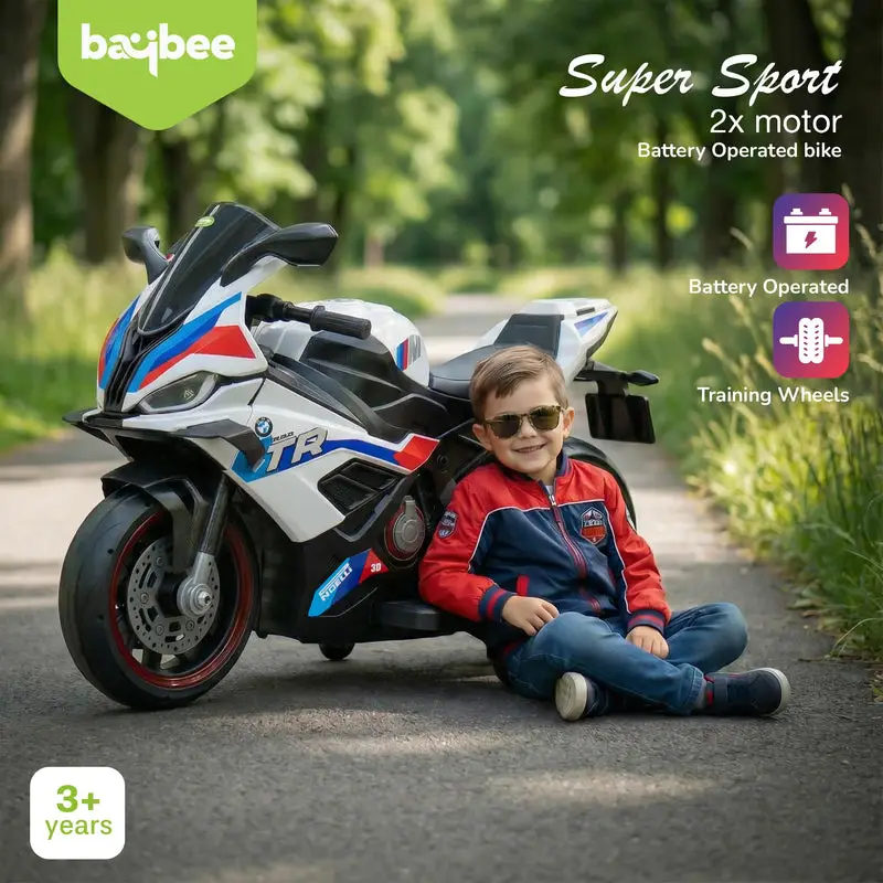 Baybee BTR Baby Battery Operated Bike for Kids with Hand Accelerator USB Bluetooth, Rechargeable Rideon Toy Bike with RGB LED Light & Music, Baby Electric Bike for Kids 3+ Years Boys Girls (White) view 6