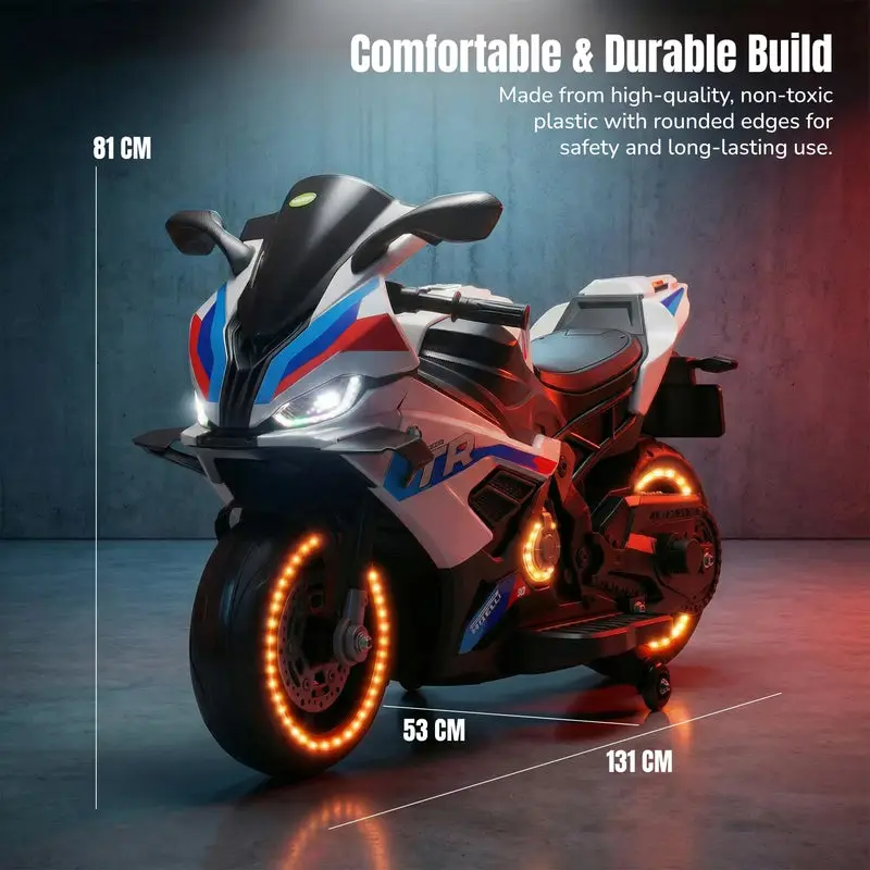 Baybee BTR Baby Battery Operated Bike for Kids with Hand Accelerator USB Bluetooth, Rechargeable Rideon Toy Bike with RGB LED Light & Music, Baby Electric Bike for Kids 3+ Years Boys Girls (White) view 8