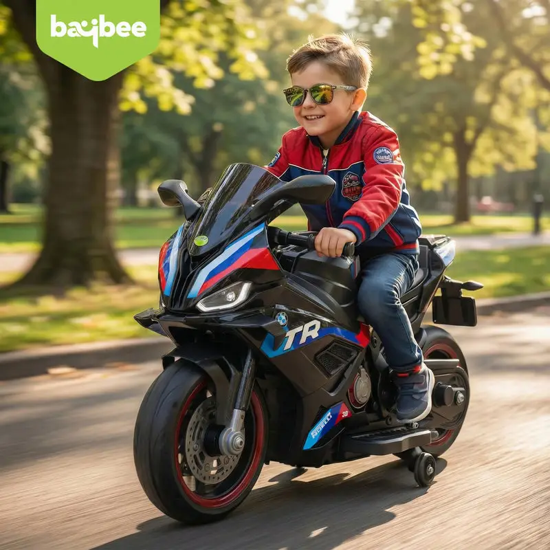 Baybee BTR Baby Battery Operated Bike for Kids with Hand Accelerator USB Bluetooth, Rechargeable Rideon Toy Bike with RGB LED Light & Music, Baby Electric Bike for Kids 3+ Years Boys Girls (Black)