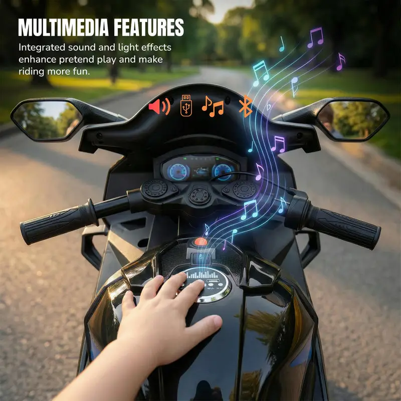 Baybee BTR Baby Battery Operated Bike for Kids with Hand Accelerator USB Bluetooth, Rechargeable Rideon Toy Bike with RGB LED Light & Music, Baby Electric Bike for Kids 3+ Years Boys Girls (Black) view 3