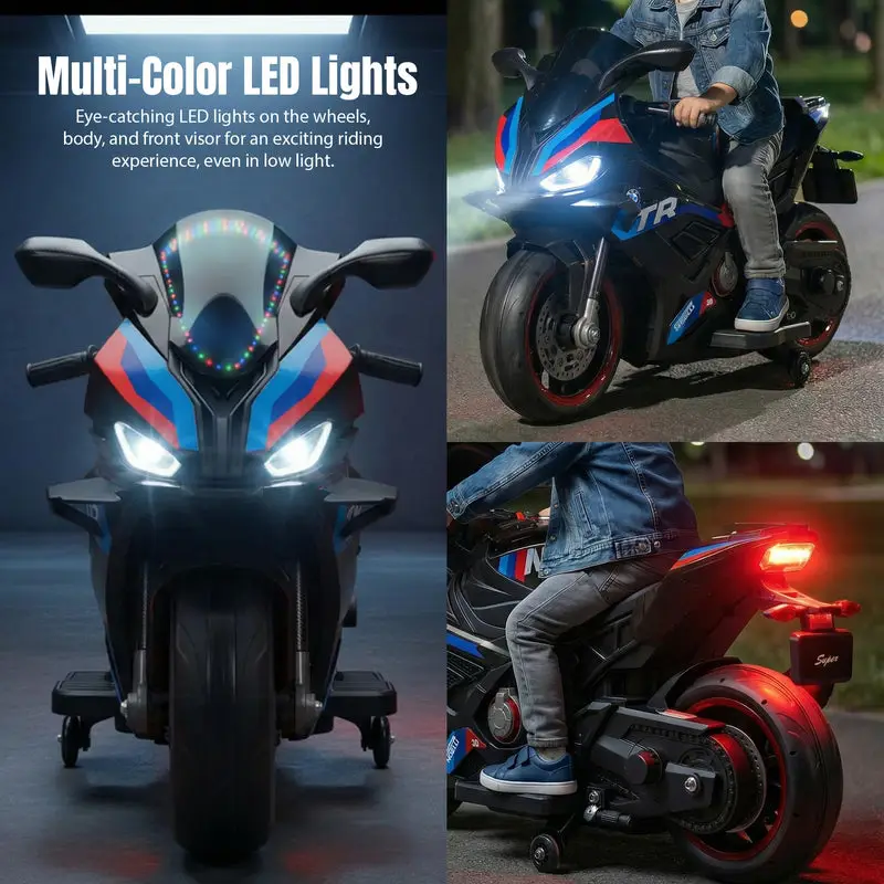 Baybee BTR Baby Battery Operated Bike for Kids with Hand Accelerator USB Bluetooth, Rechargeable Rideon Toy Bike with RGB LED Light & Music, Baby Electric Bike for Kids 3+ Years Boys Girls (Black) view 5