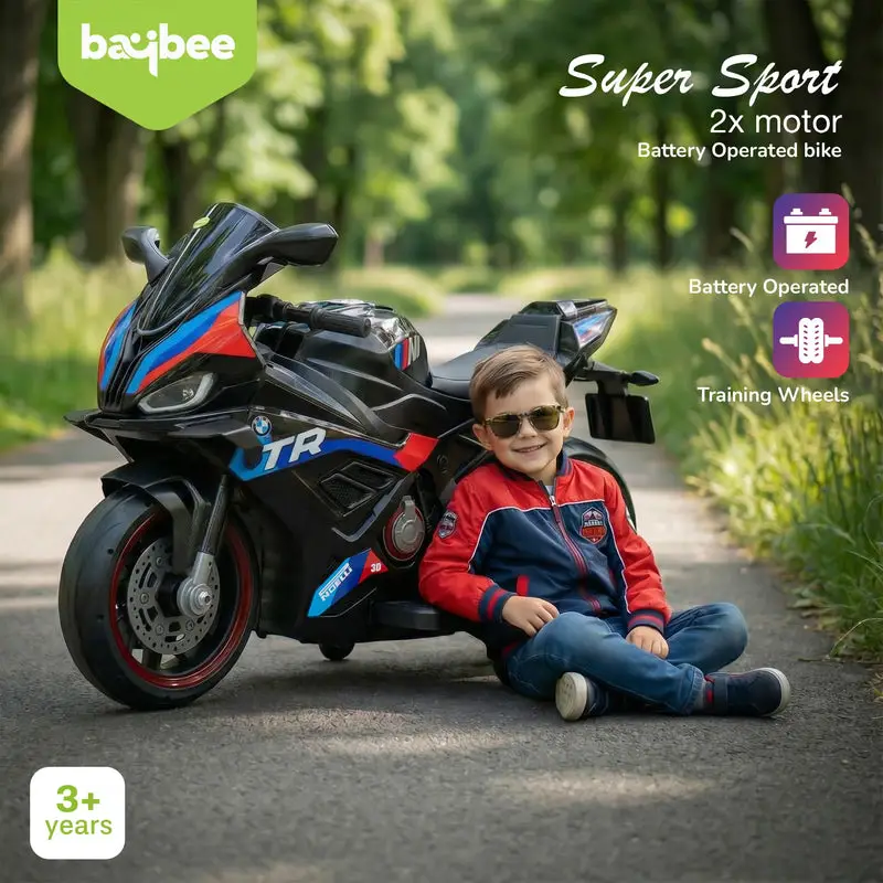 Baybee BTR Baby Battery Operated Bike for Kids with Hand Accelerator USB Bluetooth, Rechargeable Rideon Toy Bike with RGB LED Light & Music, Baby Electric Bike for Kids 3+ Years Boys Girls (Black) view 7