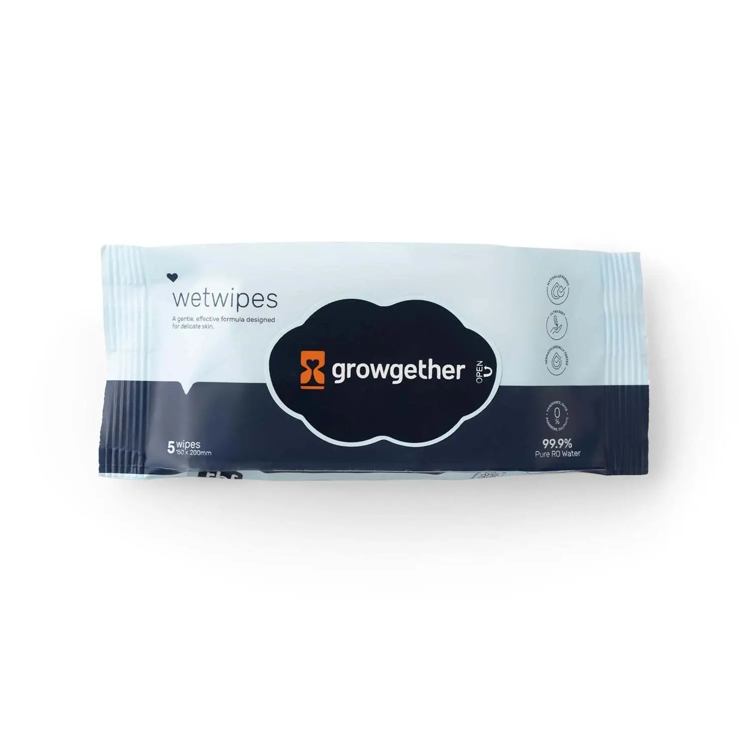 Growgether 99.9% Water Wipes (5 Wipes) Baby Care Travel Combo | Travel Friendly Sample Kit | Gentle Baby Essentials for Parents - Pack of 5 view 3