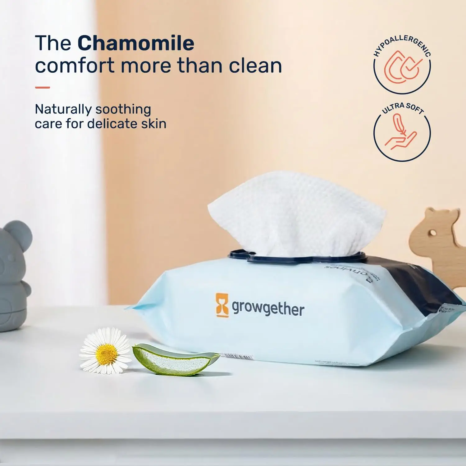 Growgether 99.9% Pure RO Water Baby Wipes | Hypoallergenic, Biodegradable | With Aloe & Chamomile | Extra Thick & Embossed | Safe for Newborns & Sensitive Skin | 72 Wipes (Pack of 1) view 4