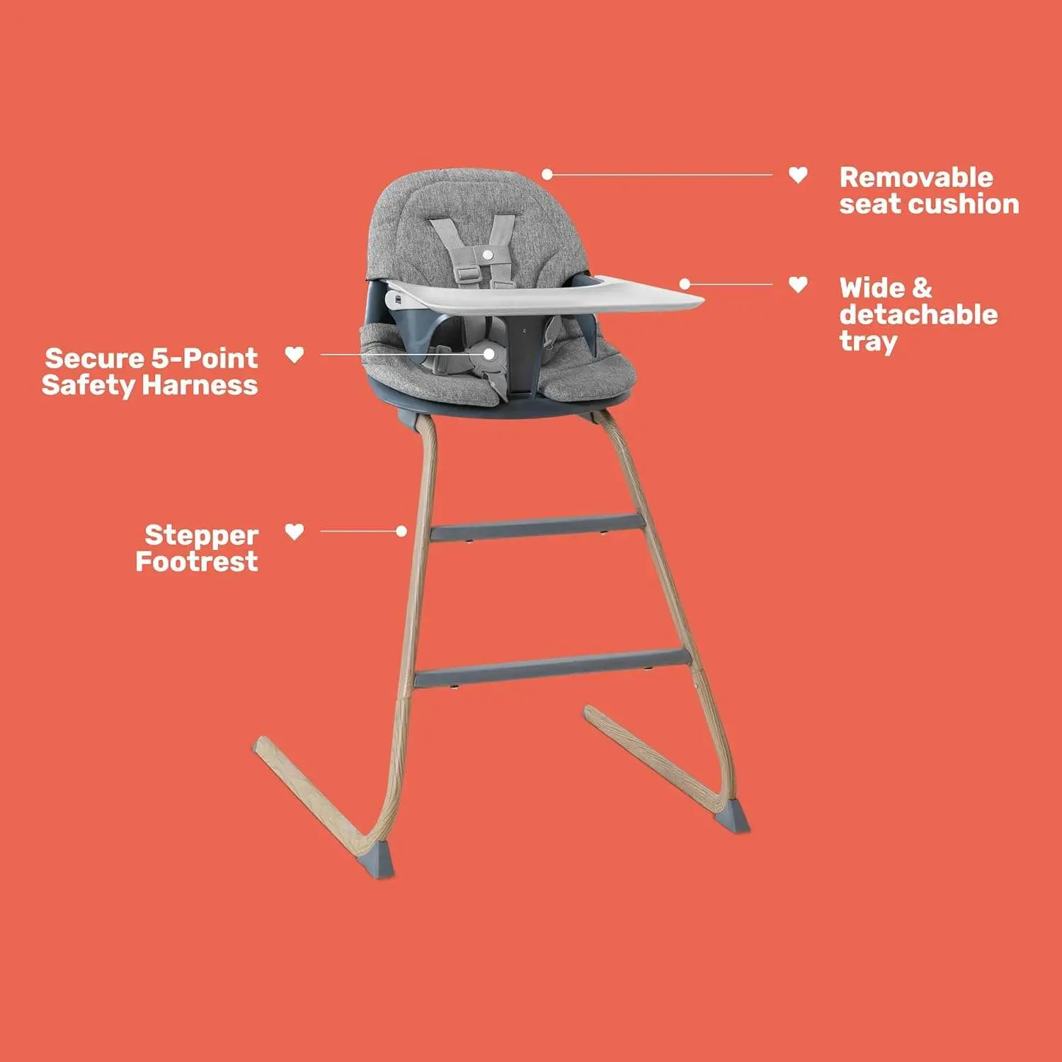 Growgether Gravity Ergonomic High Chair for Baby with 5-Point Safety Harness & Removable Food Tray | Easy to Clean with 1-Click Installation Safety Certified (6 Months-5 Years) 1 Year Warranty view 7