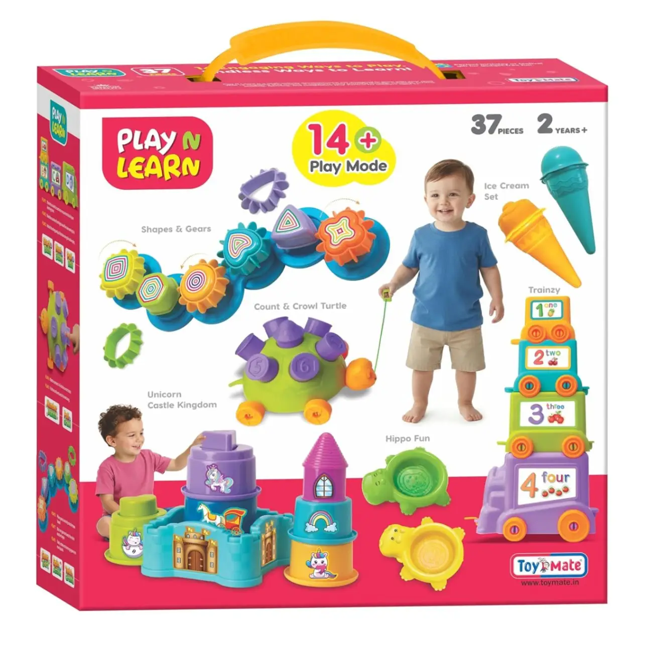 Toymate Play N Learn 14-in-1 Gift Set for Kids 2+ Years Learning & Activity Kit | Shape Sorter, Stacking Castle, Pull Along Turtle, Alphabet Train, Ice Cream Set |Toy for Toddlers