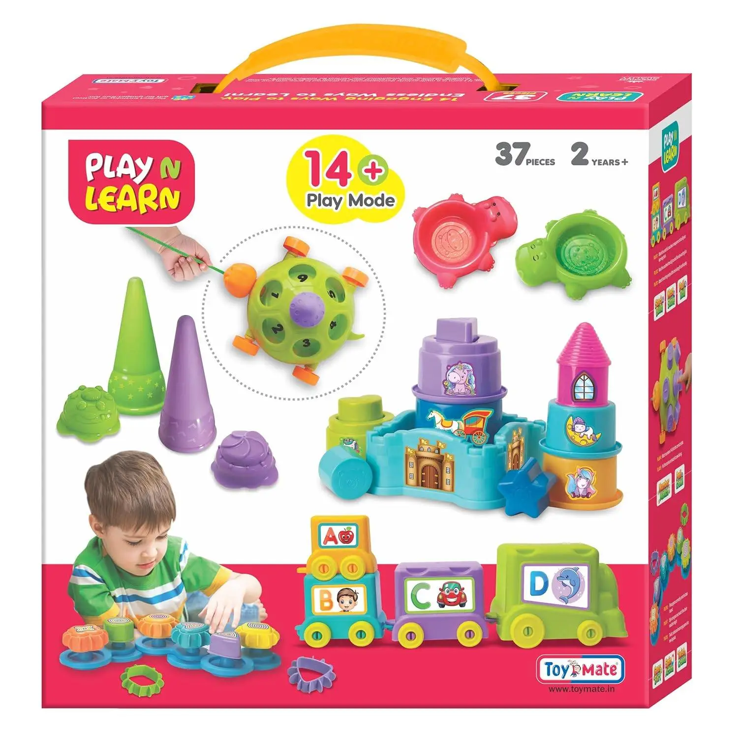 Toymate Play N Learn 14-in-1 Gift Set for Kids 2+ Years Learning & Activity Kit | Shape Sorter, Stacking Castle, Pull Along Turtle, Alphabet Train, Ice Cream Set |Toy for Toddlers view 2