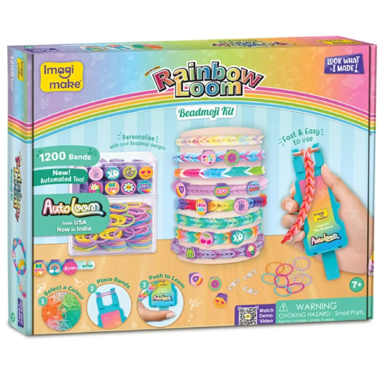 Imagimake Rainbow Loom Beadmoji Bracelet Making Kit | 1200+ Colourful Bands & Beadmoji Beads with Auto Loom Tool | DIY Art & Craft Kit | Creative Gift for Kids 7+