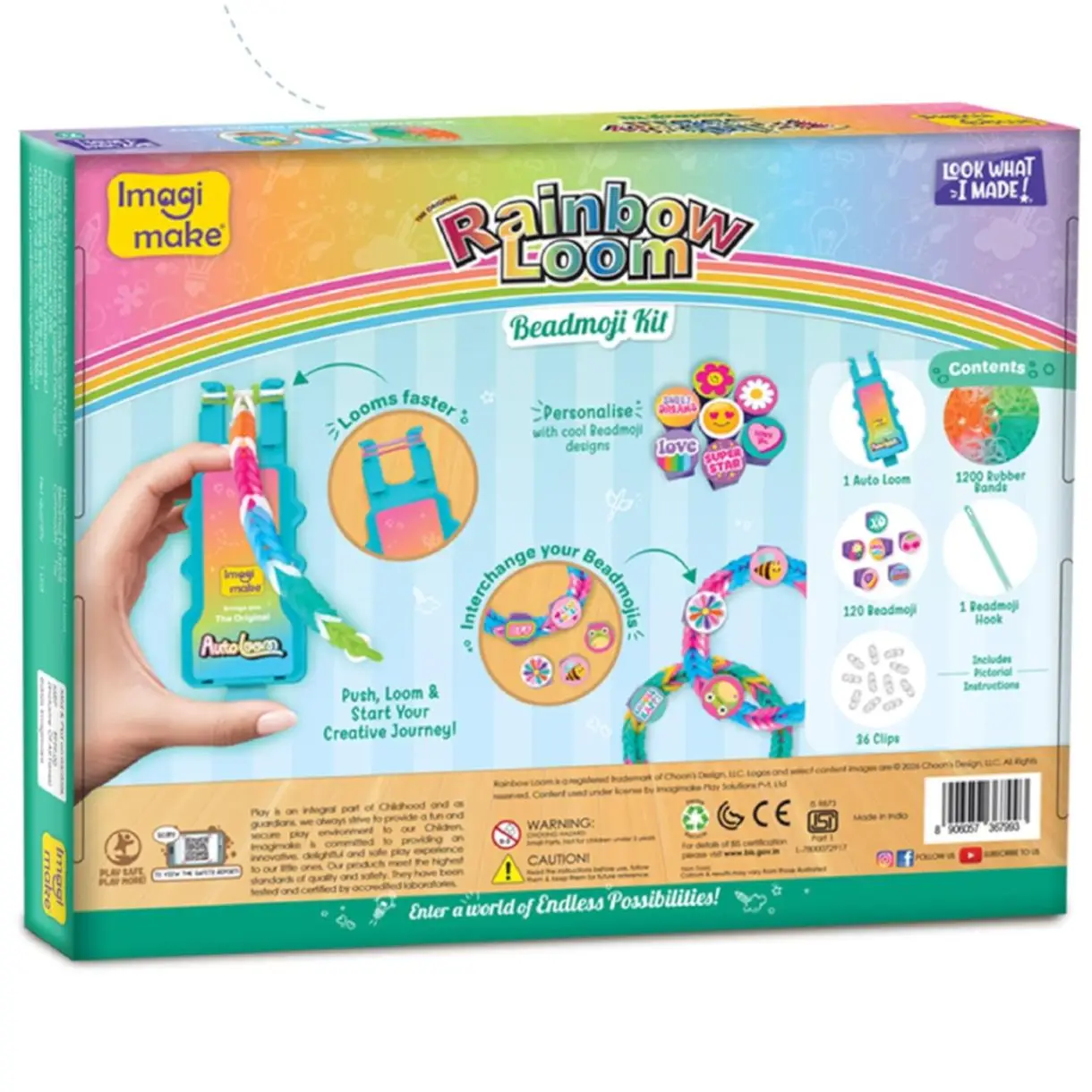 Imagimake Rainbow Loom Beadmoji Bracelet Making Kit | 1200+ Colourful Bands & Beadmoji Beads with Auto Loom Tool | DIY Art & Craft Kit | Creative Gift for Kids 7+ view 5