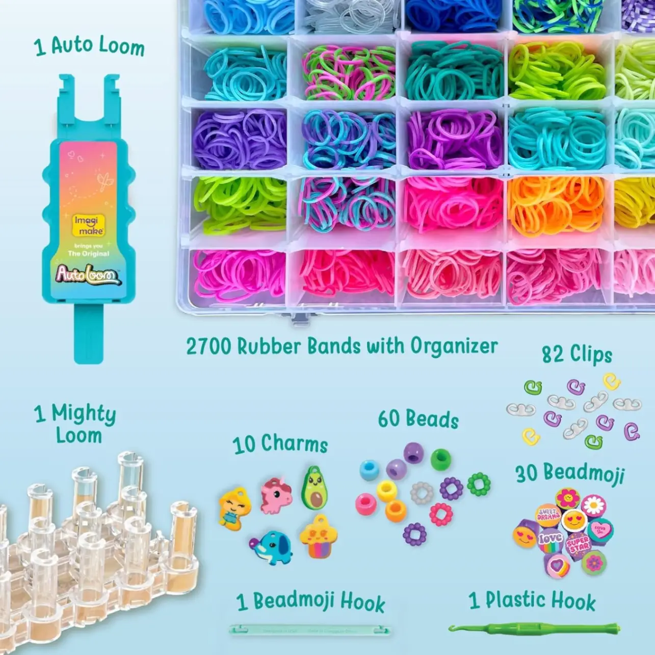 Imagimake Rainbow Loom Combo Kit | 2700+ Bands, Beads, Charms with Auto Loom Tool | DIY Art & Craft kit | Creative Gift for Girls Age 7+ view 4