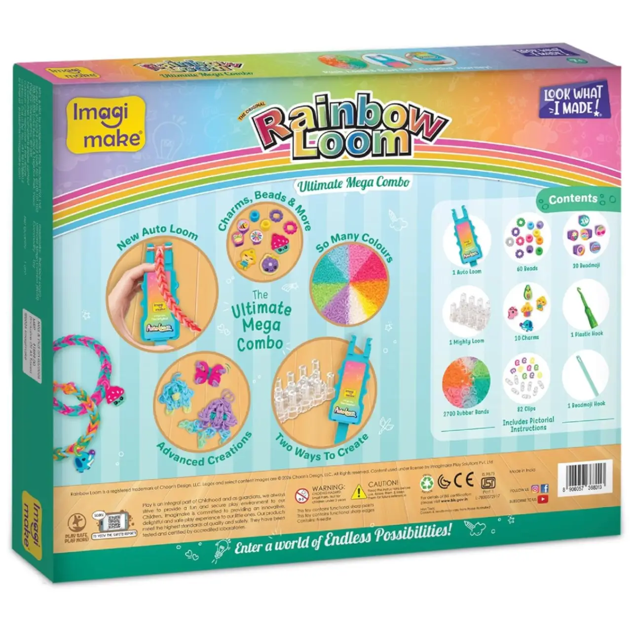 Imagimake Rainbow Loom Combo Kit | 2700+ Bands, Beads, Charms with Auto Loom Tool | DIY Art & Craft kit | Creative Gift for Girls Age 7+ view 6