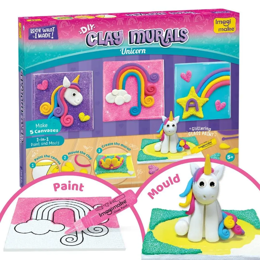 Imagimake Clay Murals - Unicorn - Modelling Clay & Glass Paint - 5 Designs - Art & Craft Kit - Age 5 Years+, Multicolor