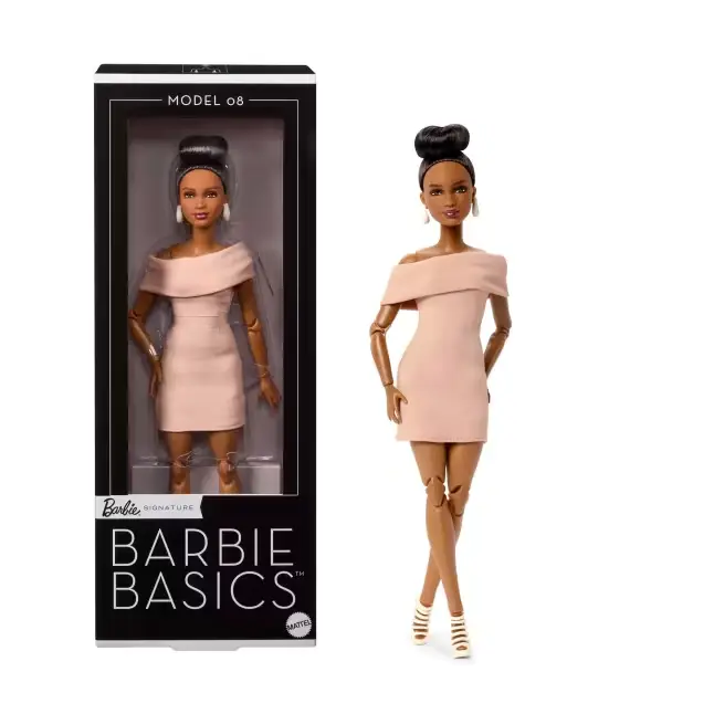 Barbie Basics Collectible Doll, Model 08 With Brunette Hair In Tan Dress & Strappy Heels