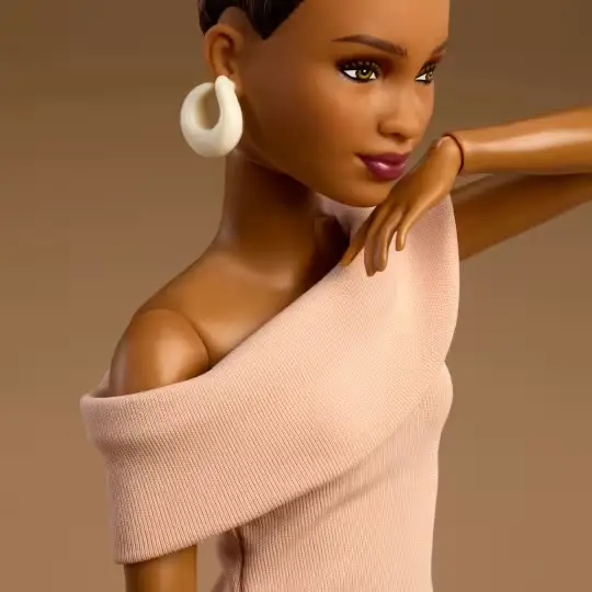 Barbie Basics Collectible Doll, Model 08 With Brunette Hair In Tan Dress & Strappy Heels view 3
