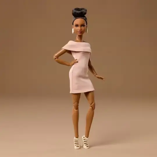 Barbie Basics Collectible Doll, Model 08 With Brunette Hair In Tan Dress & Strappy Heels view 6