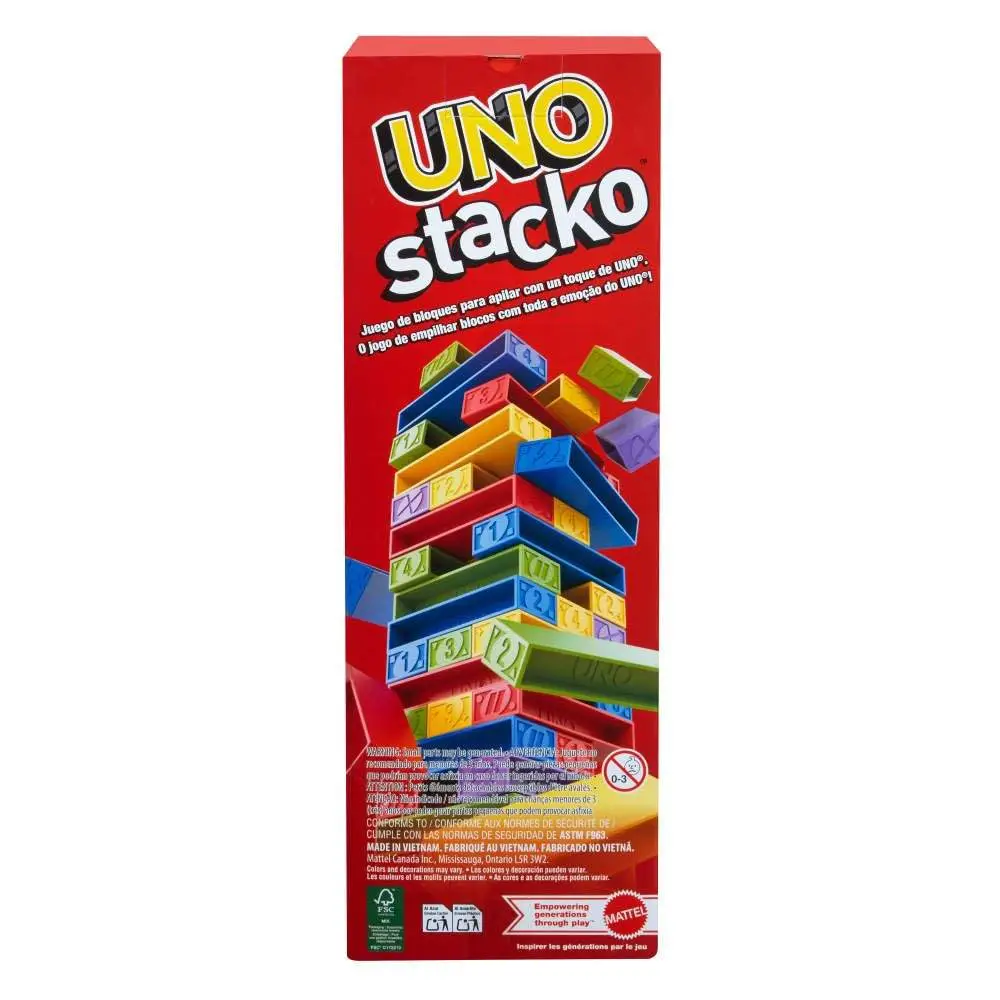 Mattel Games UNO Stacko Game for Kids & Family with 45 Colored Stacking Blocks & Loading Tray, Build & Play, Game Nights & Parties view 3