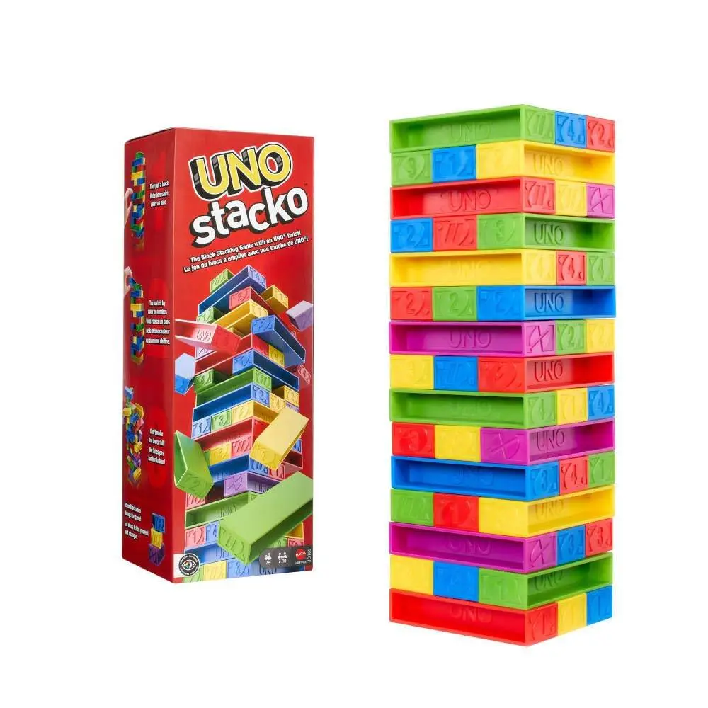 Mattel Games UNO Stacko Game for Kids & Family with 45 Colored Stacking Blocks & Loading Tray, Build & Play, Game Nights & Parties view 5