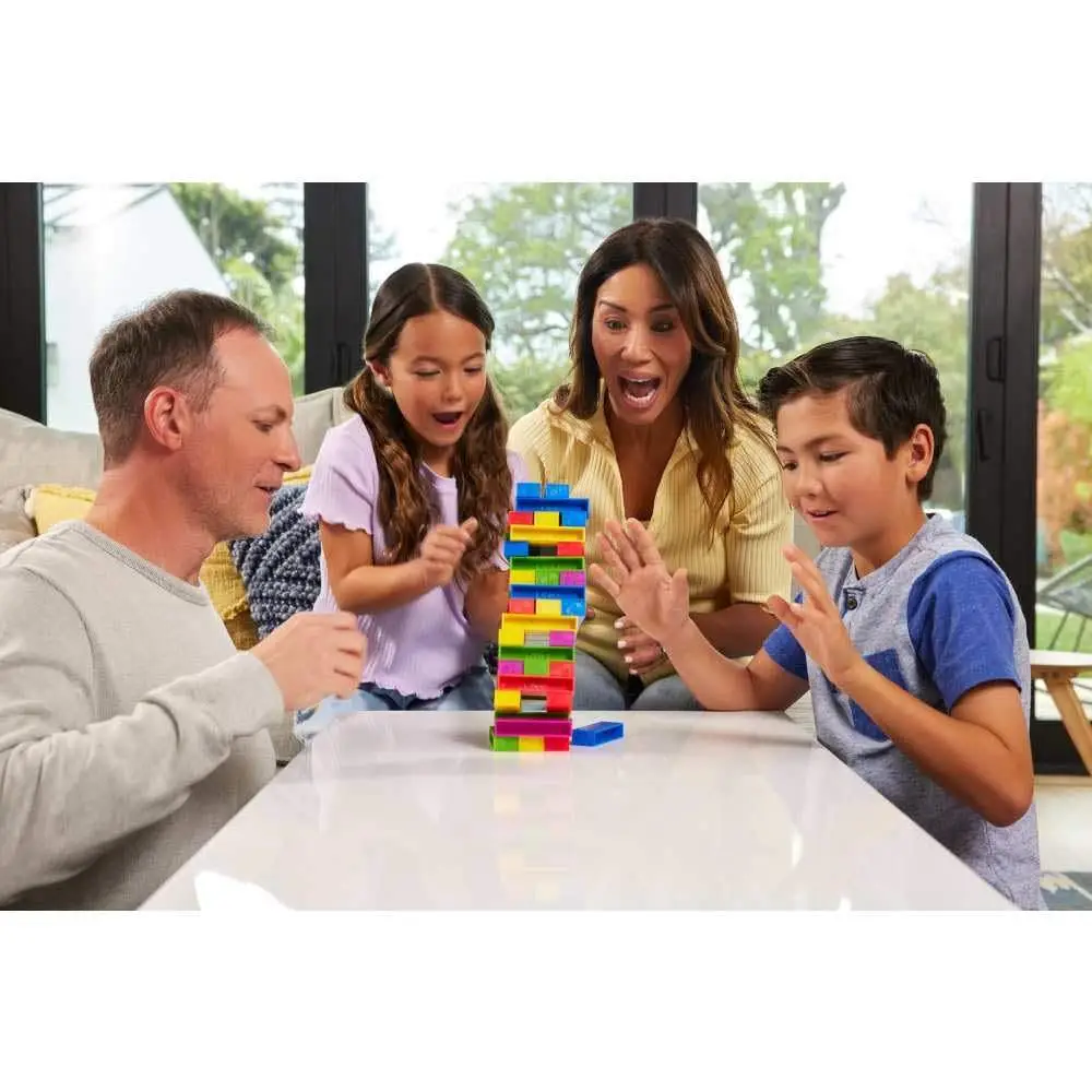 Mattel Games UNO Stacko Game for Kids & Family with 45 Colored Stacking Blocks & Loading Tray, Build & Play, Game Nights & Parties view 6