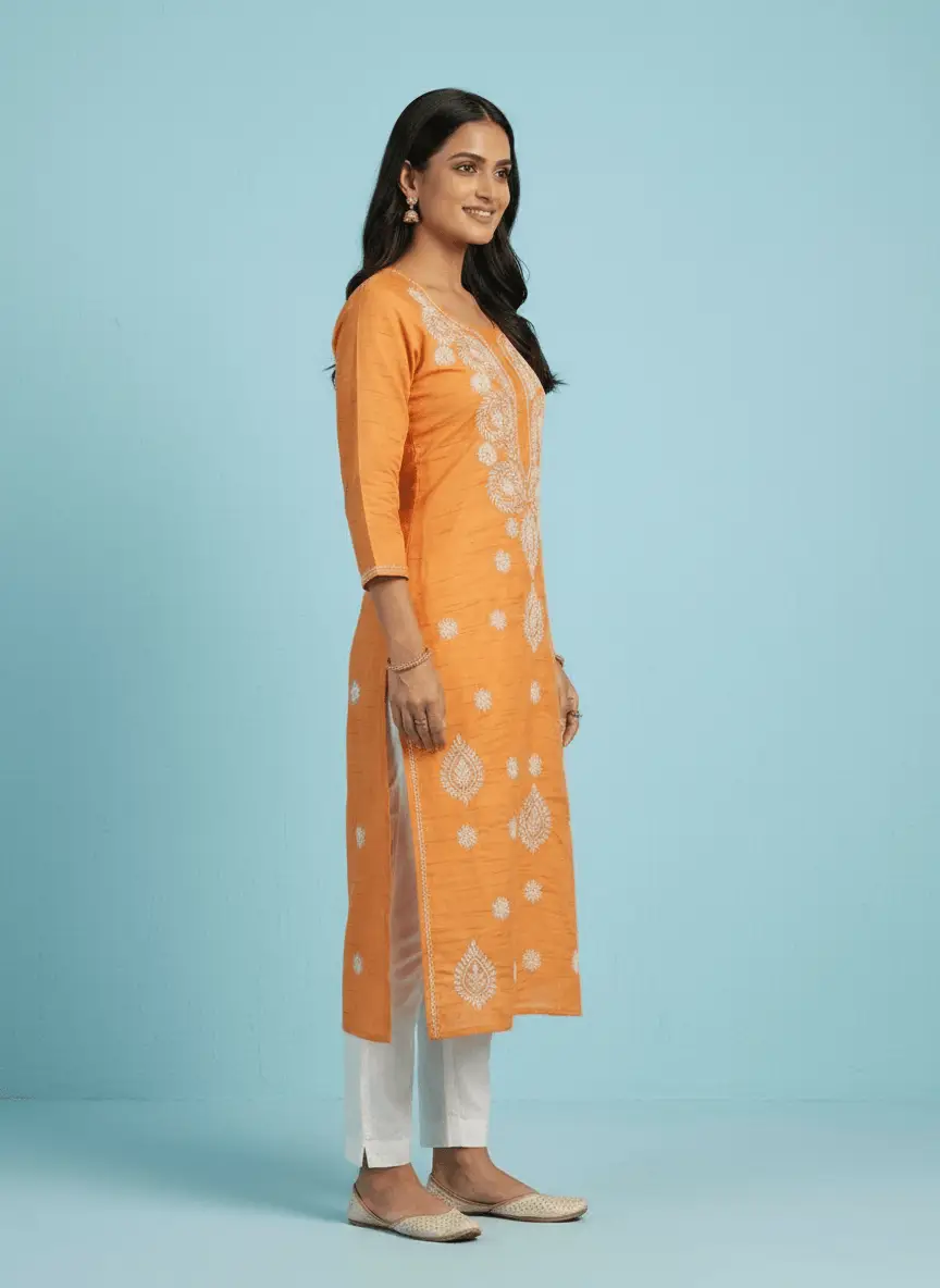 LCF Chikan Embroidered Kurti - Orange view 2