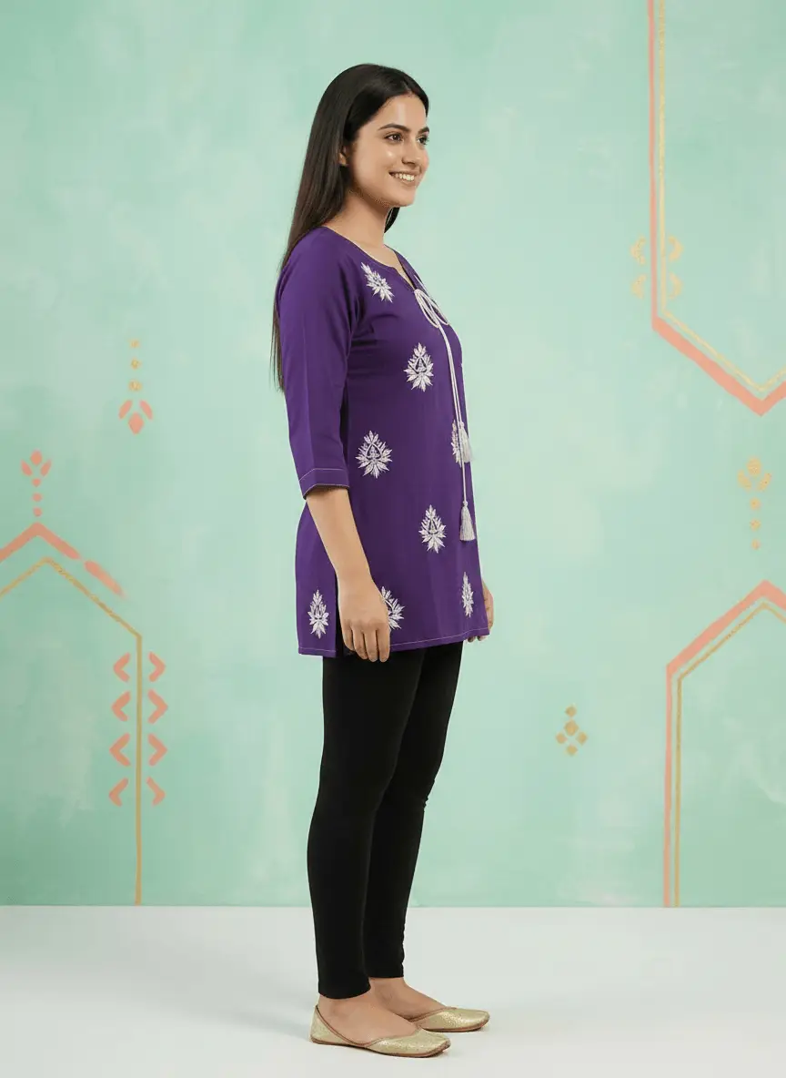 LCF Hand Embroidered Chikan Short Kurti - Purple view 2