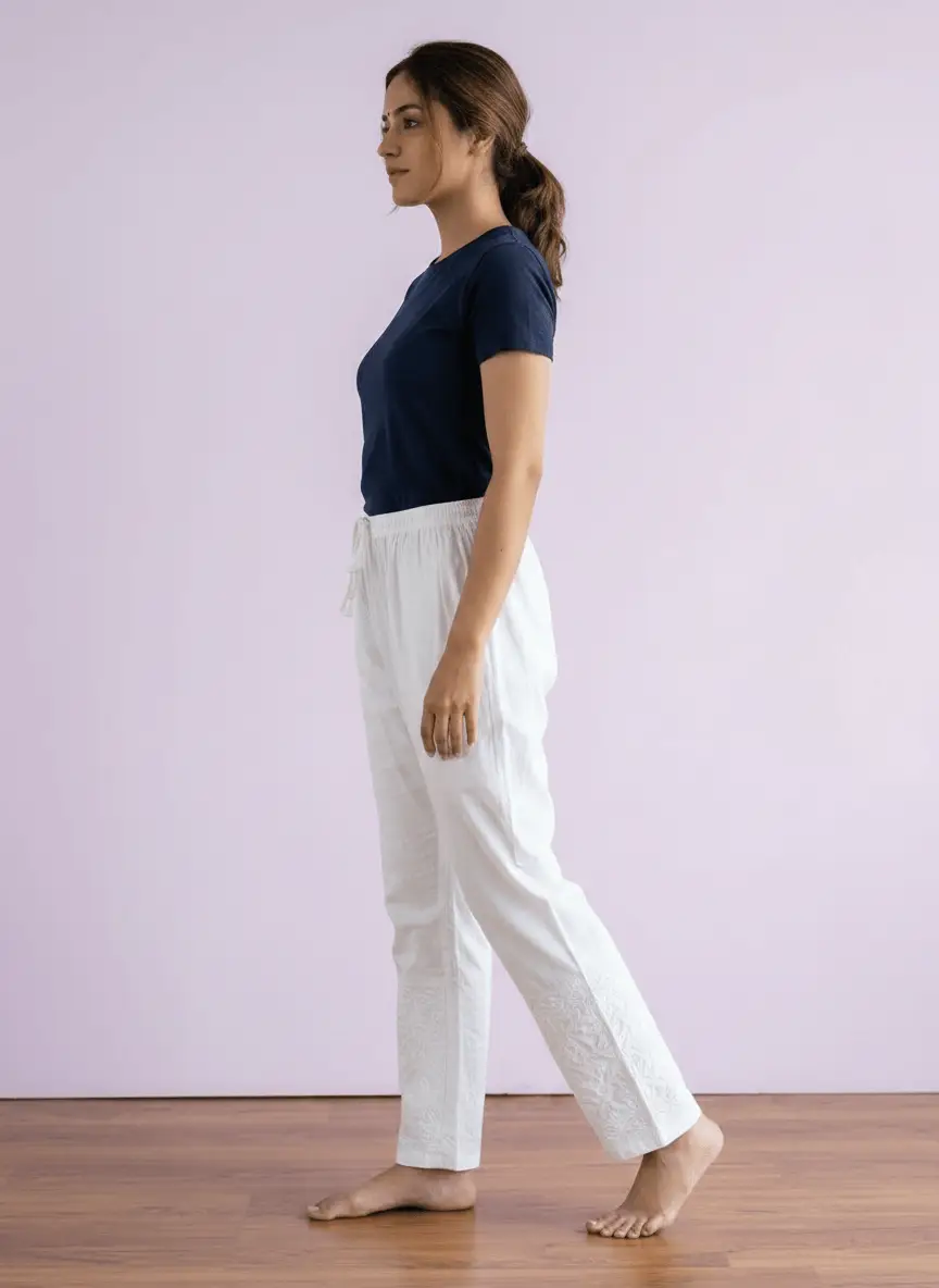 LCF  Women's Chikan Embriodred Pant - White | Free Size view 2