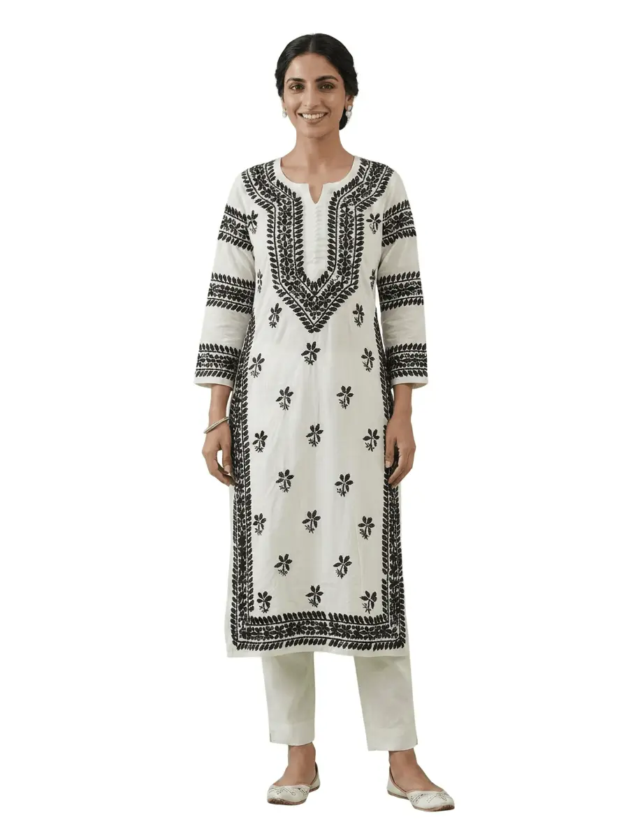 LCF Chikan Hand Embroidered Kurti - Mono