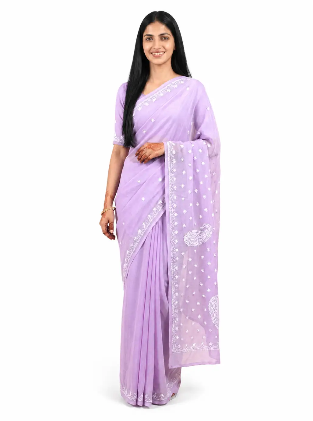 LCF Chikan Hand Embroidered Saree - Purple