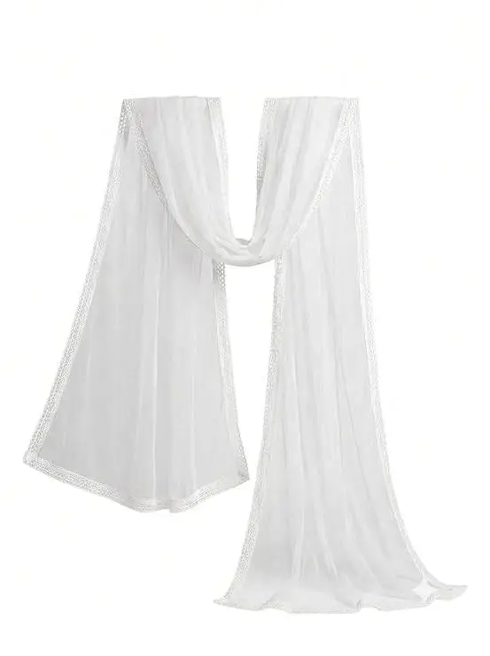 LCF White Chiffon Dupatta with Lace Border, 2.25 Mtrs | Plain Weave, Dyeable Fabric, Lace Trim Border, Lightweight, Women's Ethnic Wear